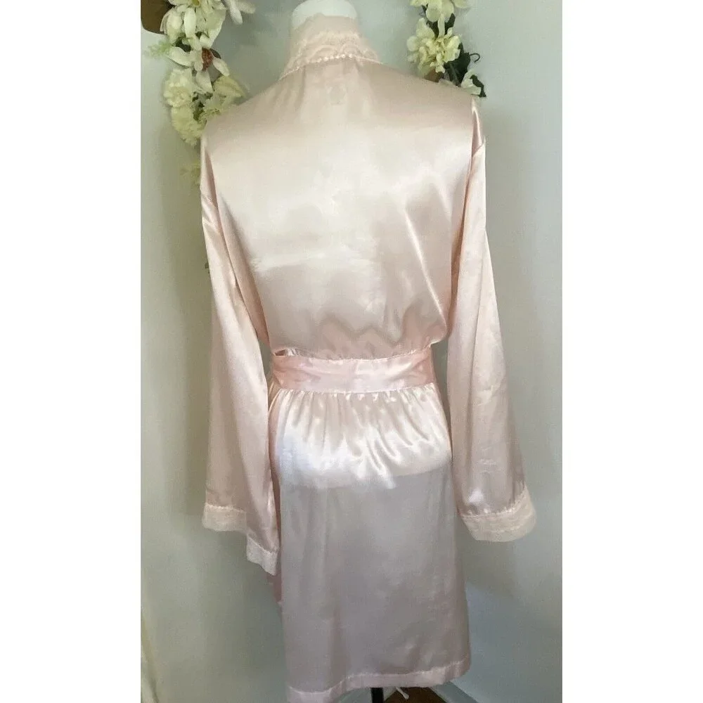 Vintage‎ Morgan Taylor Intimates Robe Pink Women's Size Large Lace Exc Condition